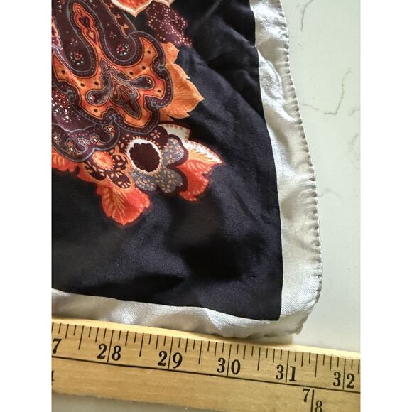 Tie Rack London Silk Scarf Rolled Hem Square Black Red Floral Geometric Artsy - Picture 5 of 9